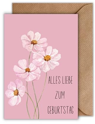 WBdesignz Geburtstagskarte mit Umschlag - Rosa Blumen Glückwunschkarte “Alles Liebe zum Geburtstag” Geschenkkarte zum Geburtstag Frau Happy Birthday Karte (DIN A6)