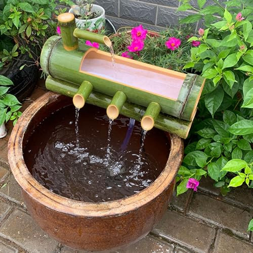 cendbirut Kit de Fuente de bambú Fuente de bambú Solar Japón Jardín Cascada Fuente de Agua al Aire Libre Caño, 100% Hecho a Mano, Decoraciones de bambú para Interiores y Exteriores, con Bomba,30CM