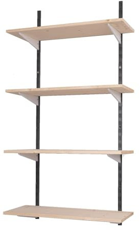 BOOMET · Wandregal Metall mit Boden · Regal in 46 Varianten · Höhe: 100 cm · 4 Ebenen in 80 x 40 cm (B x T) · Farbe: schwarz/weiß · Wandschienen Regalsystem · Regalträger Schienensystem