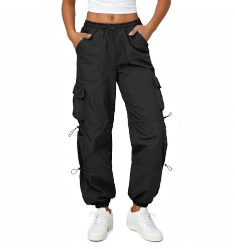 Friptspyg de Trabajo Pantalones Mujeres Impermeables y Ajustables Pantalones de Jogging al Aire Libre, Negro M