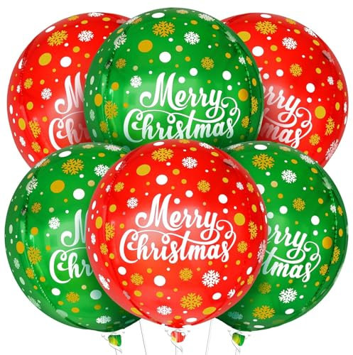 VIKY 6 Stk Weihnachtsdeko Weihnachten Luftballons Rot Grün, 22 Zoll 4D Weihnachten Folienballon Weihnachts Deko, Merry Christmas Decorations Helium Ballon, Weihnachtsballons für Weihnachten Party Deko