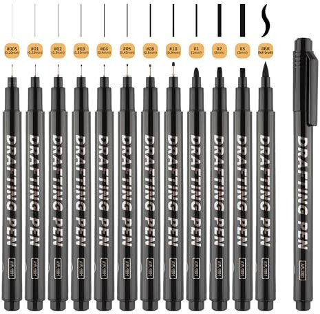 SMOOTHERPRO Fineliner Schwarz Stifte | 12er-Pack | Schwarze Filzstiften | Wasserfest,Stifte für Künstler,Illustration,Skizzen,Technisches Zeichnen（FPB12）