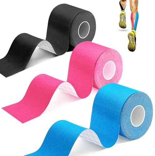 Sport tape Kinesiologie Tape Physio Tape 5X5cm Wasserfestes & Hautfreundliche Kinesiotape, für Knieschmerzen, Ellenbogen und Schulter (blau/schwarz/rosa)