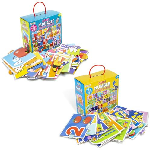 Abeec Giant Puzzle Multipack - Number Puzzle (30pcs) and Alphabet Jigsaw (30pcs) - Great Educational Toys for Kids