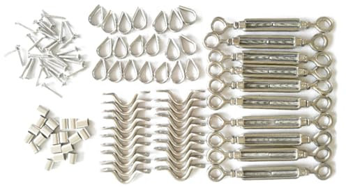 GLEAVI 110stücke Edelstahl Schraubhaken Set Mit Ösenspannschloss Für Drahtseilspannung Edelstahl Haken-ösen-spannschloss-kit Für Edelstahldrahtseile An Holzpfosten