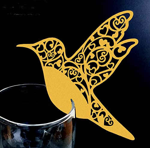 Blausky Tischkarten,50 Stück Hohler Vogel Partycards,Blanko Platzkarten,Namenskarte zum Beschriften,Tischdekoration für Hochzeit,Geburtstag,Kommunion,Taufe,Party,Festival,90 x 93 MM,Gold