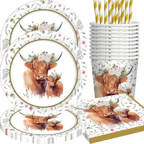 50 Pezzi Decorazioni Mucca, Tovaglioli Carta Mucca, Animale Stoviglie Feste di Compleanno Ranch Decorazioni Mucca Stoviglie per Compleanno Bicchieri Piatti Bicchieri di Carta Tovaglioli 10 Ospiti