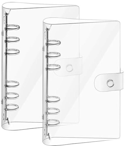 2 Stück Ringbuch A6 Ring Binder, 19.5x12.5 cm Transparent PVC Binder A6 Binder, Nachfüllbares Ringordner mit Druckknopf Notebook Schutz Transparente Loose Binder für Büro Schule Journal Buch