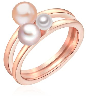 Lulu & Jane Damen Ring aus 925/- Sterling Silber mit button Süßwasser-Zuchtperle ca. 3,0-6,0 mm Perlenring roségold