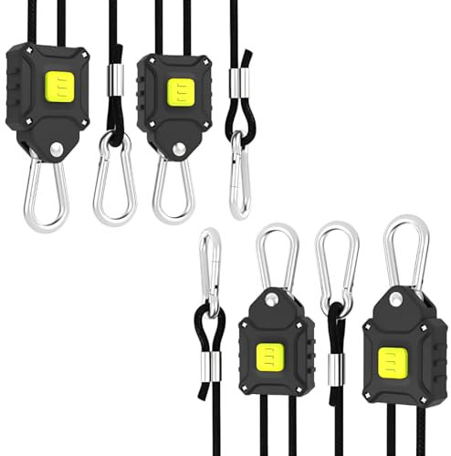 Ratschen Aufhänger für Pflanzenlampen, 2er & 4er-Sets mit Edelstahl-Karabinern und robustem Seil, vielseitig einsetzbar für Indoor-Gardening und Grow-Zelte (2, Schwarz)