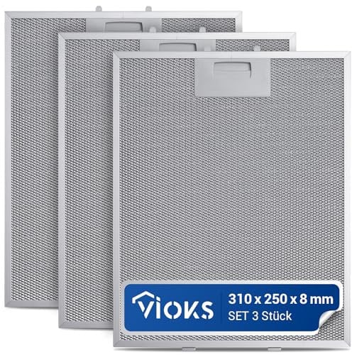 VIOKS 3x Fettfilter Dunstabzugshaube Filter Metall 310x250mm Ersatz für Bosch 353110 00353110 Metallfettfilter Dunstabzugshaube - Dunstabzug Filter Metall Filter mit einseitiger Entriegelung