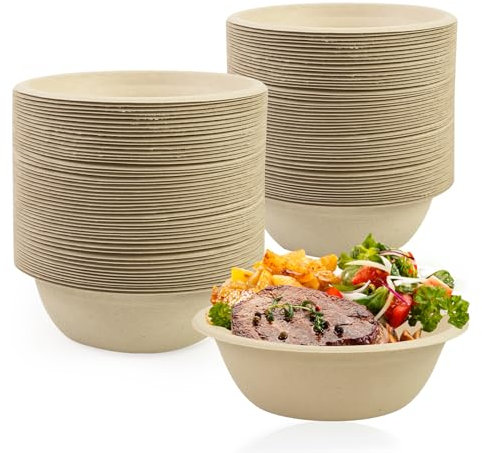 LDFDRT Suppenschalen Einweg Pappteller 100 Stück Suppenteller Pappschalen Zuckerrohr Einweggeschirr Schalen Einmal Einwegsuppenschale Für Party Und Picknicks (natürlich, 500ML)