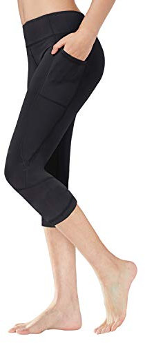 ZIRUU Damen Capri Leggings für Damen mit Taschen Leggings mit hoher Taille für Sport, Yoga, Fitness(Black,Medium)