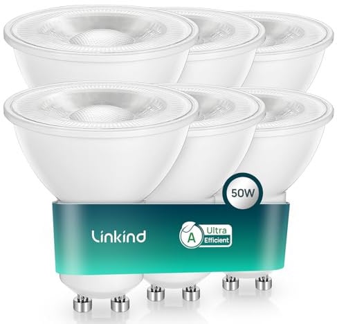 Linkind Ultraeffiziente GU10 LED Birne, 2W=50W, 4000K Neutralweiß von Energieeffizienz-Label-A, Nicht Dimmbar GU10 Glühbirne 360Lm, 36° Mittlerer Abstrahlwinkel, Klasse A LED Birne, 6 Stück