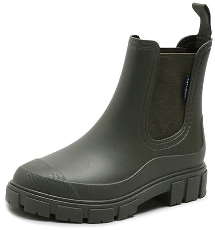DRECAGE Stivali Pioggia Donna Impermeabile Antiscivolo Stivali Chelsea Corti da Donna Comode Stivali di Gomma Giardinaggio Scarpe Verde 39