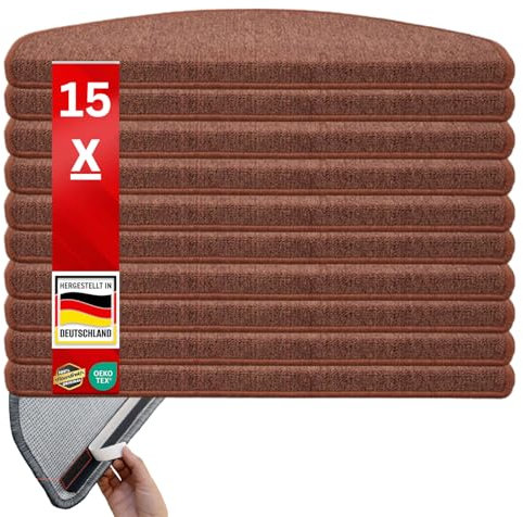 Floordirekt Original Stufenmatten Treppen-Teppich 15er SparSet 20 Farben (London, Terra, 65x23 cm, Halbrund)
