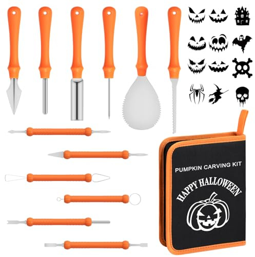 Halloween Pumpkin Carving Kit with 12 Stencils & Bag,Pumpkin Carving Tools