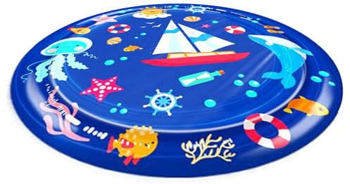 Dewireaey Dog Mat with Water Effect, Pet Drinking Fountain, Play Mat, Round Animal Paddling Mat for Gym, Outdoor, Indoor, Pool, Playground, Garden