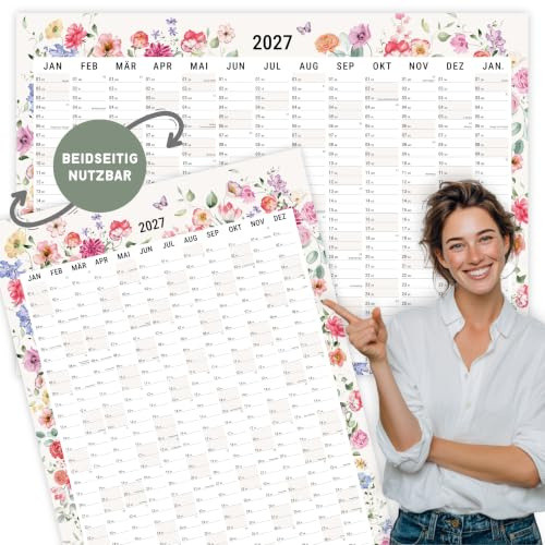 heaven+paper Wandkalender 2027 | A1 | Jahresplaner 2027 | Wandplaner 27 | Naturpapier | Feiertage | Schulferien | Calendar made in Germany | XXL Wandkalender