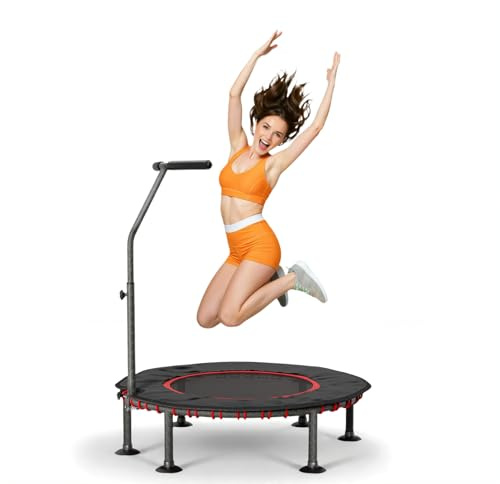 LIFERUN Inomhus Fitness Trampolin | Möblerat Skyddskydd | Upp till 150 kg Belastningsbar | 3 Justerbara Handtagsnivåer | Utan Installation | Mini Trampolin | för Barn Vuxna | Ø102 cm | Hemma