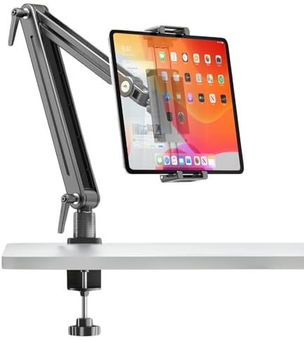 Support Tablette Bureau - Support iPad Portable en Alliage d’Aluminium avec Réglages Flexibles, Compatible avec iPad Air/Pro/Mini, Samsung Galaxy & 4,7-18,5 Pouces Appareils - Support Tablette Lit