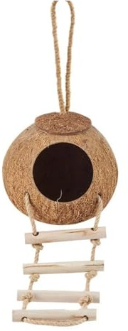 Vogelhaus aus Kokosnuss Robuster Kokosnuss-Vogelkäfig mit Leiter, atmungsaktives Papageienversteck, bissfester Hamster(-L-Rough Surface)