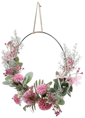 Türkranz Rosa Künstlicher Blumenkranz mit Realistischer Optik | Trockenblumenkranz Hochzeit, Kunststoff und Eisen, Hängende Dekoration für Garten und Hochzeit