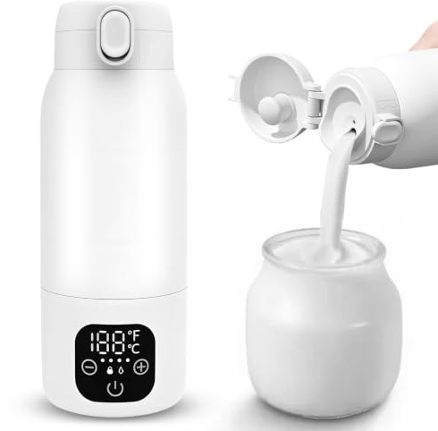 Calentador de biberones portátil para bebé, termo con batería, 500 ml, ajustable a 35-70 °C, calentador de leche portátil con USB-C, 100 W, calentamiento rápido para coche, viaje, leche materna y agua