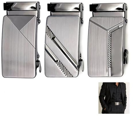LifgWas 3 Stück Automatische Gürtelschließe in Edelstahloptik,3,5 cm | Automatische Ratchet Gürtel Schnalle Ersatz für 3,5 cm Für Gürtel Für Business Und Formelle Anlässe Silber