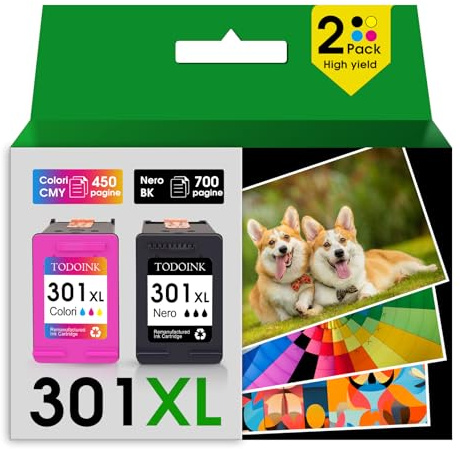 TODOINK 301XL Schwarz und Farbe Tintenpatronen 301 XL Patronen für HP 301 Schwarz für HP Officejet 4630 4632 Envy 5530 4500 DeskJet 1050a 2025 2540 (2 Pack)
