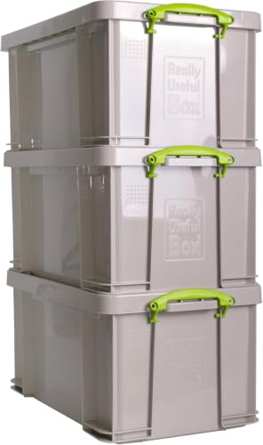 Really Useful Box Plastic Storage 48 Litre Dove Grey Pack of 3
