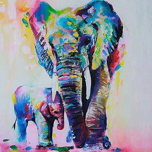 Gemini _ Mall® handgemaltes ölgemälde bunter Elefant auf Leinwand rahmenlos modern Leinwandbild, Wandmontage Bild, Deko, canvas, elefant, 50 x 50 cm