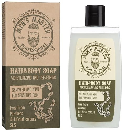 Men's Master Shampoo Rinfrescante per Uomo | Sapone Liquido per Corpo e Capelli | Senza Parabeni | Idratante e Nutriente | Gel Doccia | Effetto Rinfrescante con Mentolo, Olio di Soia | 260 ML