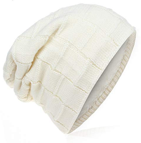 Miobo Beanie mit Innenfutter - warme Feinstrick-Mütze mit Flechtgitter Muster - sehr weich gefütterte Winter-Mütze für Damen & Herren - Creme