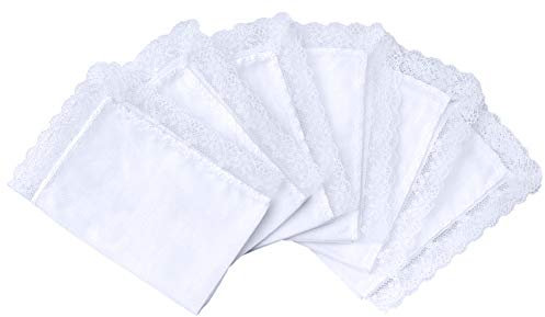 HOULIFE 6 Stücke Weiß Taschentücher Handkerchief Baumwolle Damen Weich mit Spitzen für Hochzeit und Alltagsgebrauch