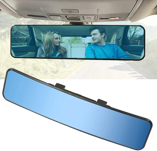 KITBEST Rear View Mirror Universal 290mm Panoramic Clip on Car Mirror, Blue | Convex, Wide Angle, Antiglare, Large Interior Rearview Mirrors to Reduce Blind Spot, for Cars SUV Trucks, 290 x 74mm