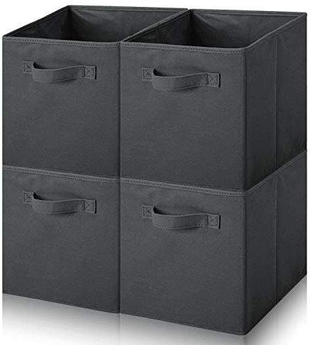 Amazing Tour 4 PCS Cube Storage Boxes 27x27x27 Foldable Fabric with Handles Collapsible for Home Office Nursery Organiser - Clothes Basket Containers, Dark Gray