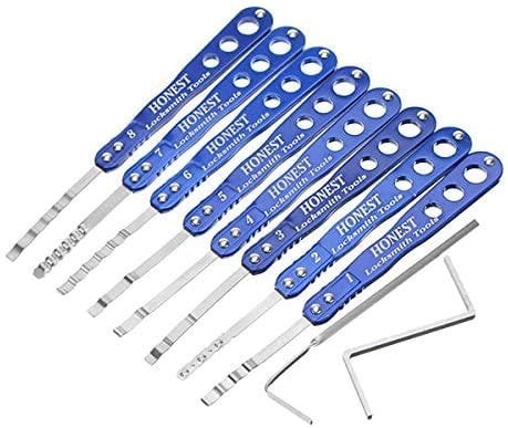 TPM Go Lot de 8 outils d'ouverture rapide avec 2 outils de tension, crochet simple ondulé pour serrure de boîte à fort