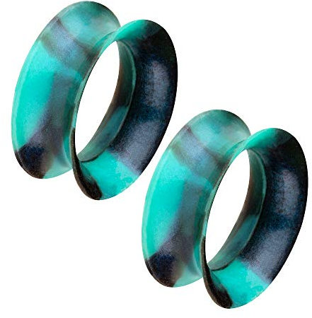 Piercingfaktor Flesh Tunnel Ohr Plug Piercing Creole Ohrring Ohrpiercing Tribal extra flexibel Weich Paar zweifarbig Schimmer Set Türkis Schwarz 6mm