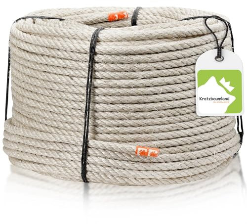 Kratzbaumland Premium-Sisalseil grau 6 mm, graues Sisalseil für Kratzbäume (versch. Längen) (100 Meter)