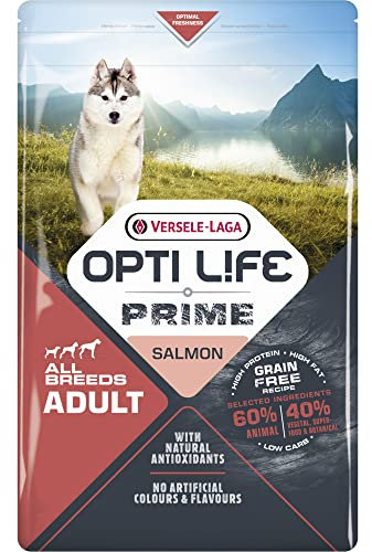 VERSELE-LAGA Opti Life Prime Adult Lachs – Trockenfutter für Hunde aller Rassen – ohne Getreide – 2,5 kg