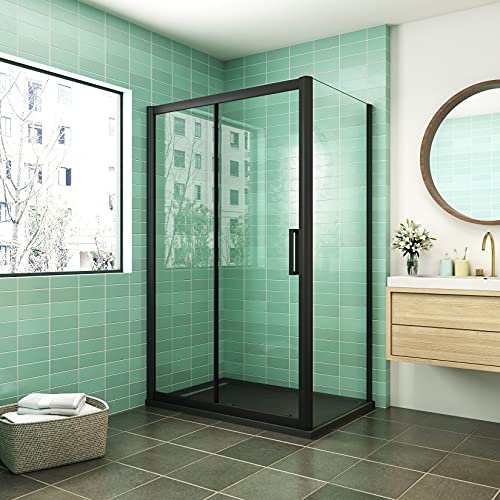 AICA cabine de douche 140x90x195cm porte de douche avec l'amortisseur cabine de douche en 8mm verre anticalcaire profilé noir mat