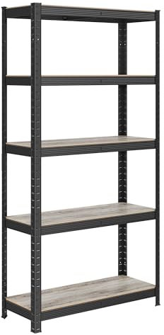 SONGMICS Standregal, Bücherregal, Lagerregal, 5 Ablagen, verstellbar, 30 x 75 x 150 cm, bis 650 kg belastbar, für Küche, Wohnzimmer, Greige-schwarz GLR030B11