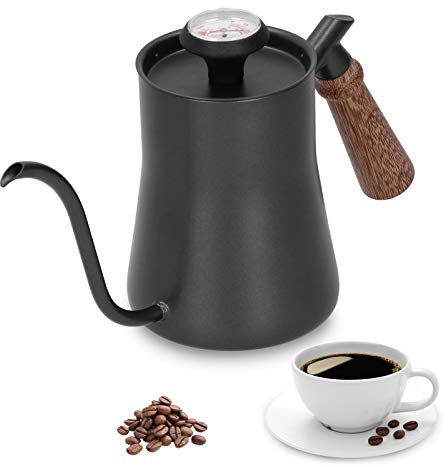 Hervidor de cuello de cisne de 650 ml, hervidor de inducción con termómetro, hervidor de café de acero inoxidable(Negro)