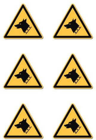 Avertissement de chien de garde : W013 – DIN EN ISO 7010 / ASR A1.3 – Lot de 6 autocollants Ø 5 cm