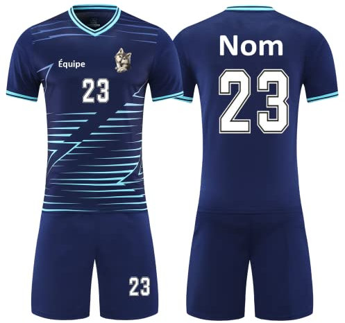 HDSD Maillot de Foot Enfant Personnalisé Maillot Football Adulte Personnalisable Personnalisez le logo de votre équipe de numéro de nom bleu saphir