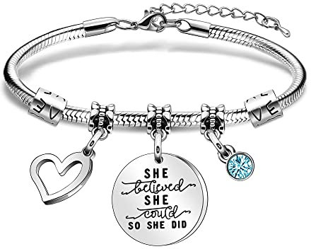 AGR8T She Believed She Could So She Did Armbänder 2022, Geschenk zum Schulabschluss für sie, inspirierendes Geschenk für beste Freundin, 2,5 cm, Edelstahl