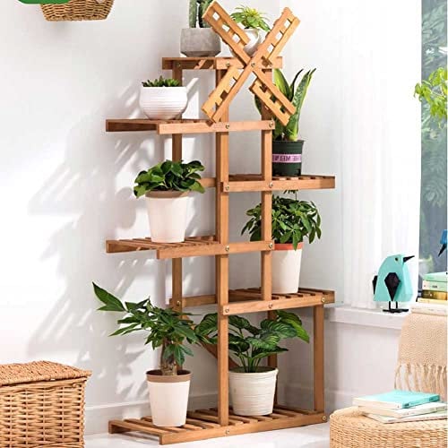 BAKAJI Scaffale Porta Vasi Piante Fiori con Ripiani Struttura in Legno di Bamboo Mobile Libreria Scaffalatura Multiuso Design Moderno Colore Naturale Arredamento Casa (Design 2)