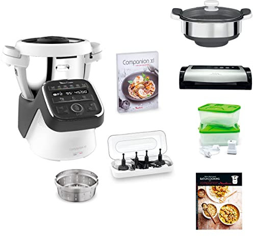 Moulinex Companion XL Robot Cuiseur 4,5 L, 12 Programmes Automatiques, 1550 W, 5 Accessoires, Livre 300 Recettes Inclus, Bundle Batch Cooking, Fabriqué en France, Gris YY5073FG