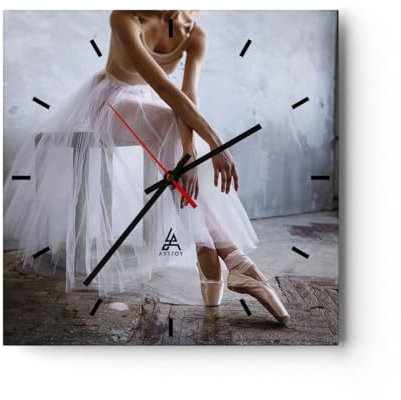 Modern Wanduhr Ballerina Ballett Studio 40x40cm Quadrat Groß Wand Uhr Glas Analog Zimmeruhren Küche Büro Wohnzimmer Glasuhr Wall Clock Dekoration Design Wanddekoration Küchenuhr C3AC40x40-4970